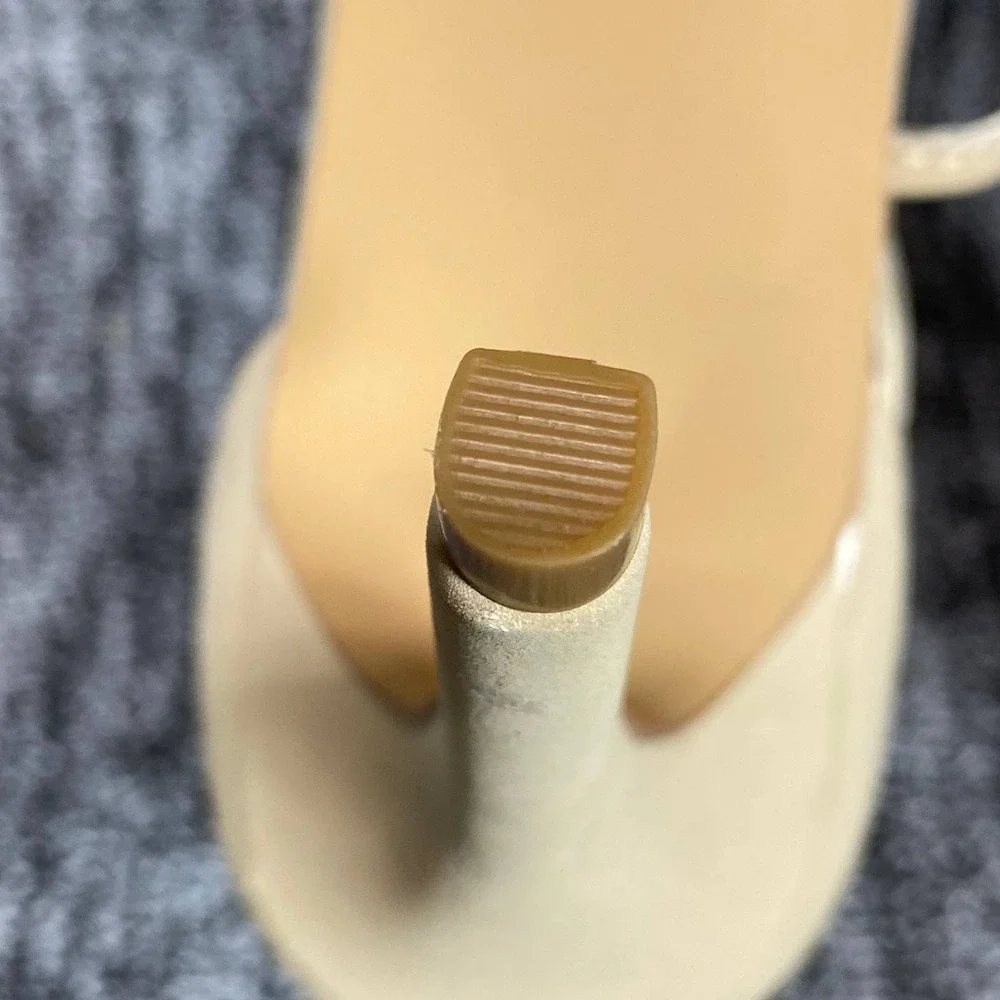 Lulus Strappy Stiletto Sandals Womens 6 Beige‎ Vegan Leather Dress Shoes
